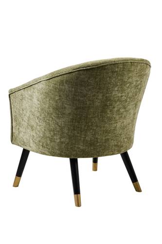 Poltrona velluto verde salvia gambe legno nere
