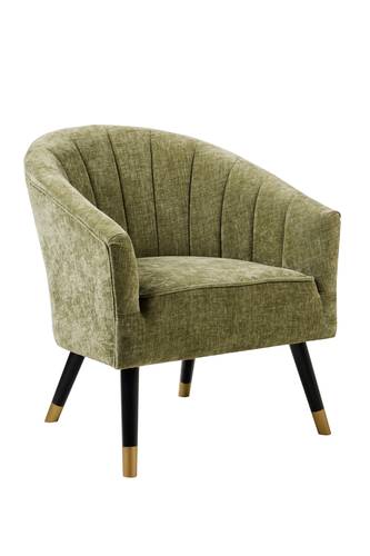 Poltrona velluto verde salvia gambe legno nere