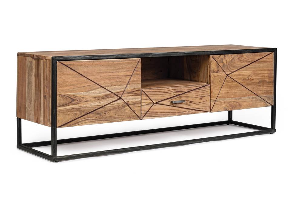 Porta Tv industrial legno acacia 2 ante e 1 cassetto