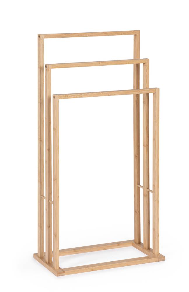 Porta asciugamani legno bamboo tre posti da terra