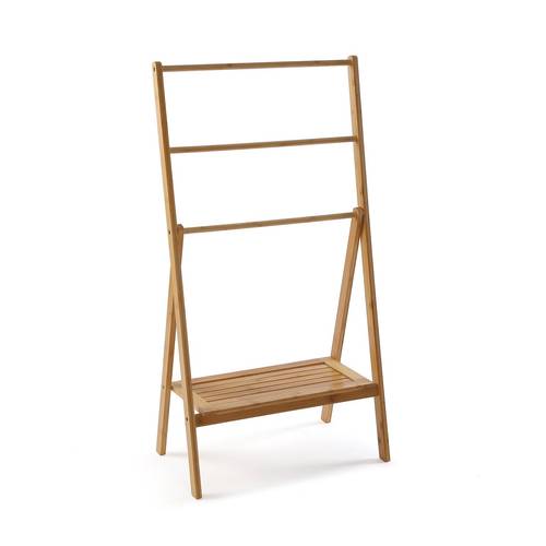 Porta asciugamani legno bamboo tre posti da terra con ripiano