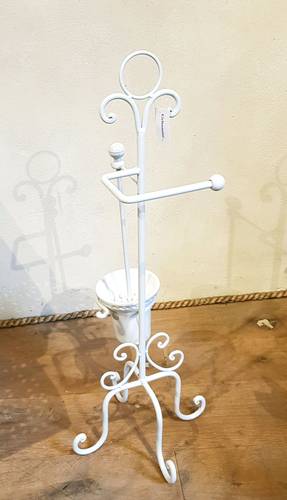 Porta rotolo con porta scopino ferro bianco forgiato da bagno
