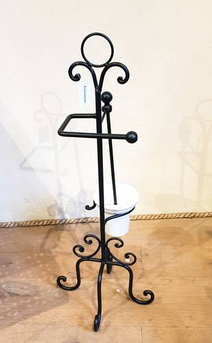 Porta rotolo con porta scopino ferro nero forgiato da bagno