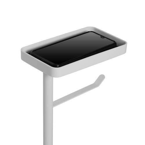 Porta rotolo con porta spazzolino da bagno metallo bianco con vaschetta porta cellulare