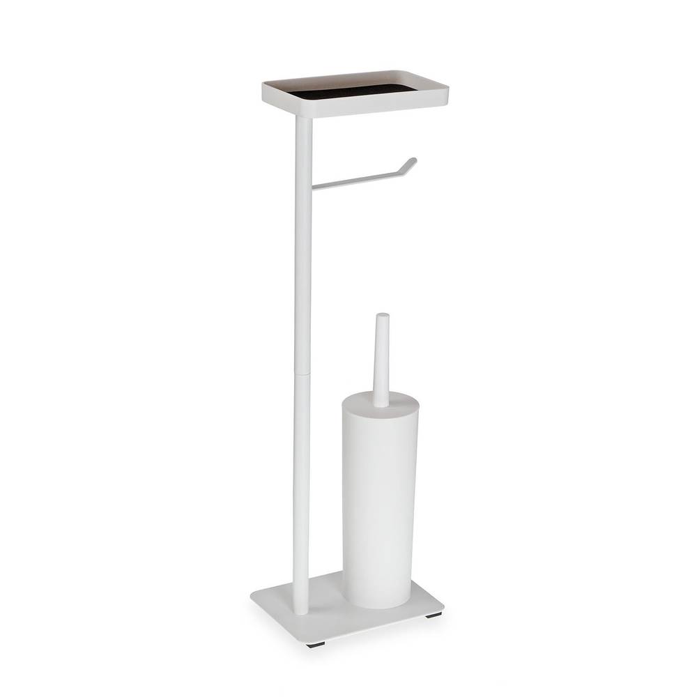 Porta rotolo con porta spazzolino da bagno metallo bianco con vaschetta porta cellulare