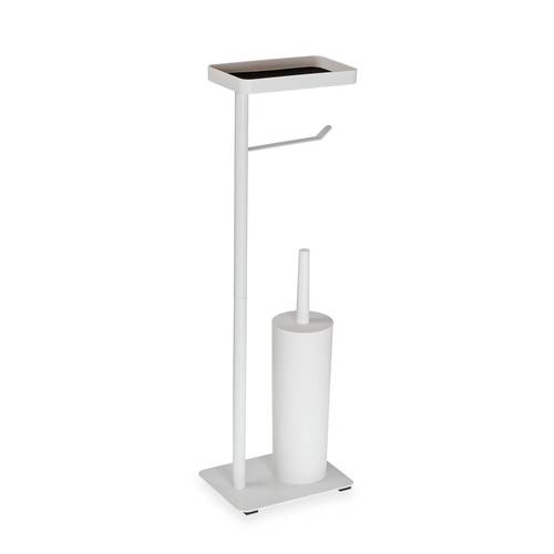 Porta rotolo con porta spazzolino da bagno metallo bianco con vaschetta porta cellulare