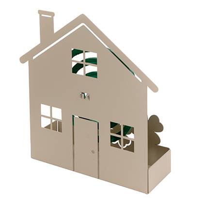 Porta zampirone metallo tortora sagoma casa con vaschetta porta cenere