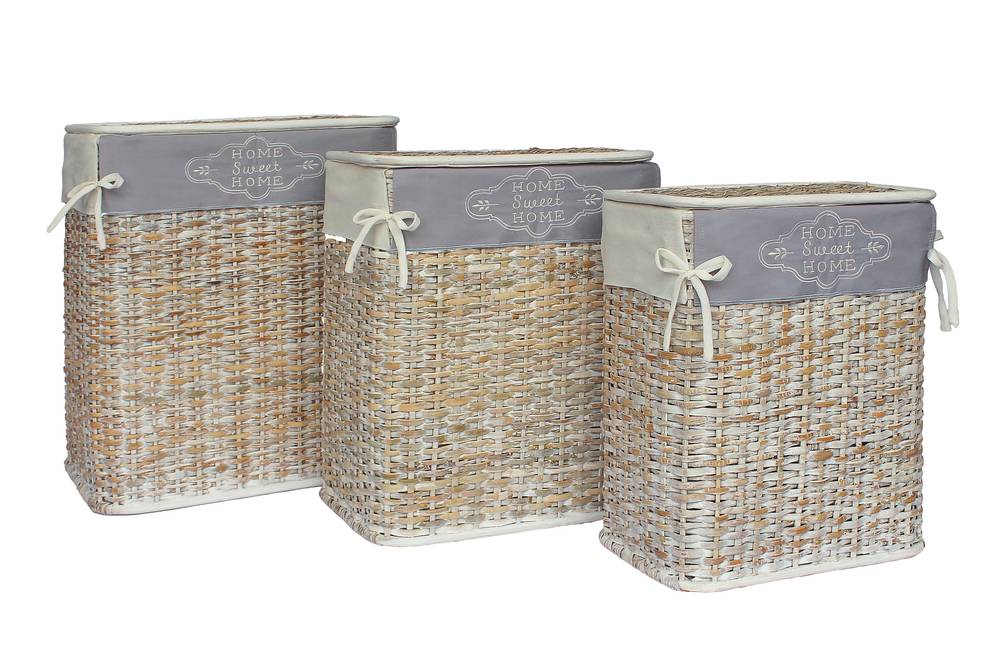 Portabiancheria bamboo naturale sbiancato fodera grigia Home sweet home