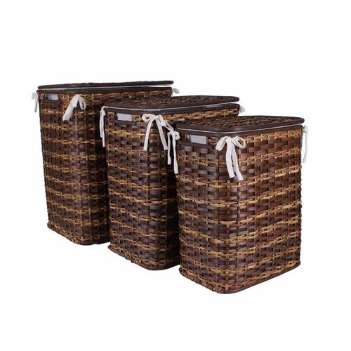 Portabiancheria bamboo noce fodera bianca con laccetti