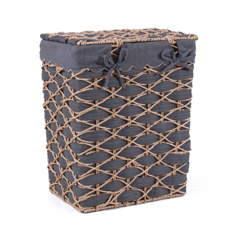 Cesta Portabiancheria 2 Scomparti 89L - Grigio Con Maniglie E Struttura Alluminio