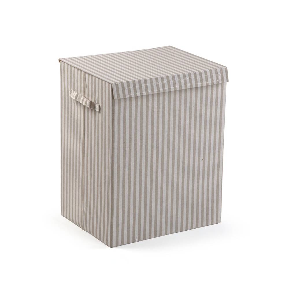 Portabiancheria tessuto cotone righe grigio con coperchio e maniglie