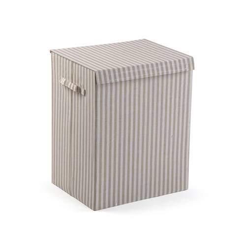 Portabiancheria tessuto cotone righe grigio con coperchio e maniglie