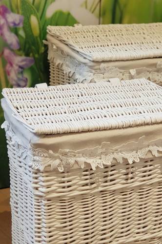 Portabiancheria vimini bianco rettangolare fodera merletto bianco rose