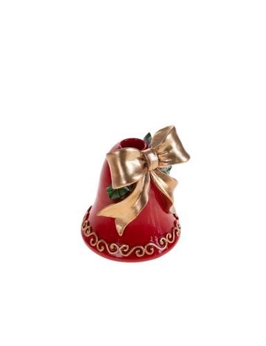 Portacandele campana rossa fiocco oro natalizio
