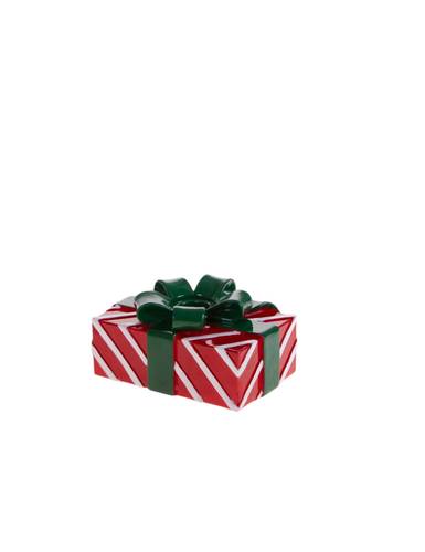 Portacandele pacco regalo rettangolare rosso fiocco verde natalizio