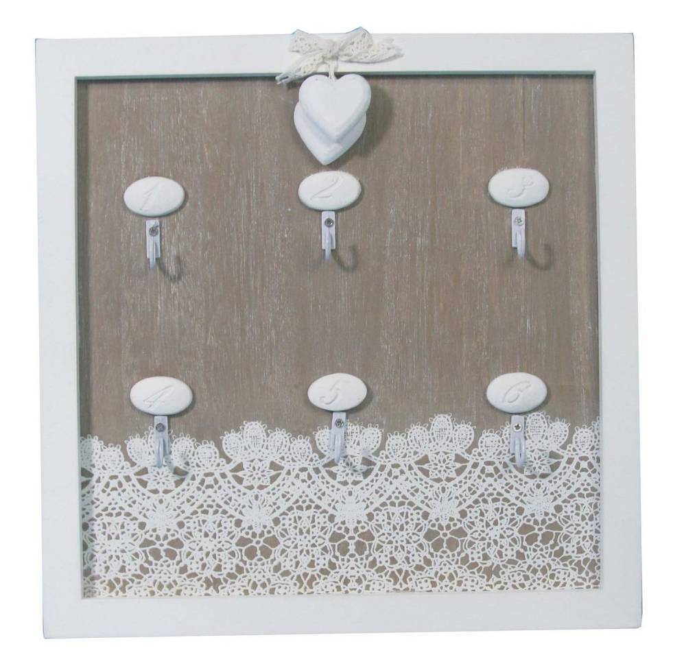 Pannello portachiavi legno grigio decoro trina