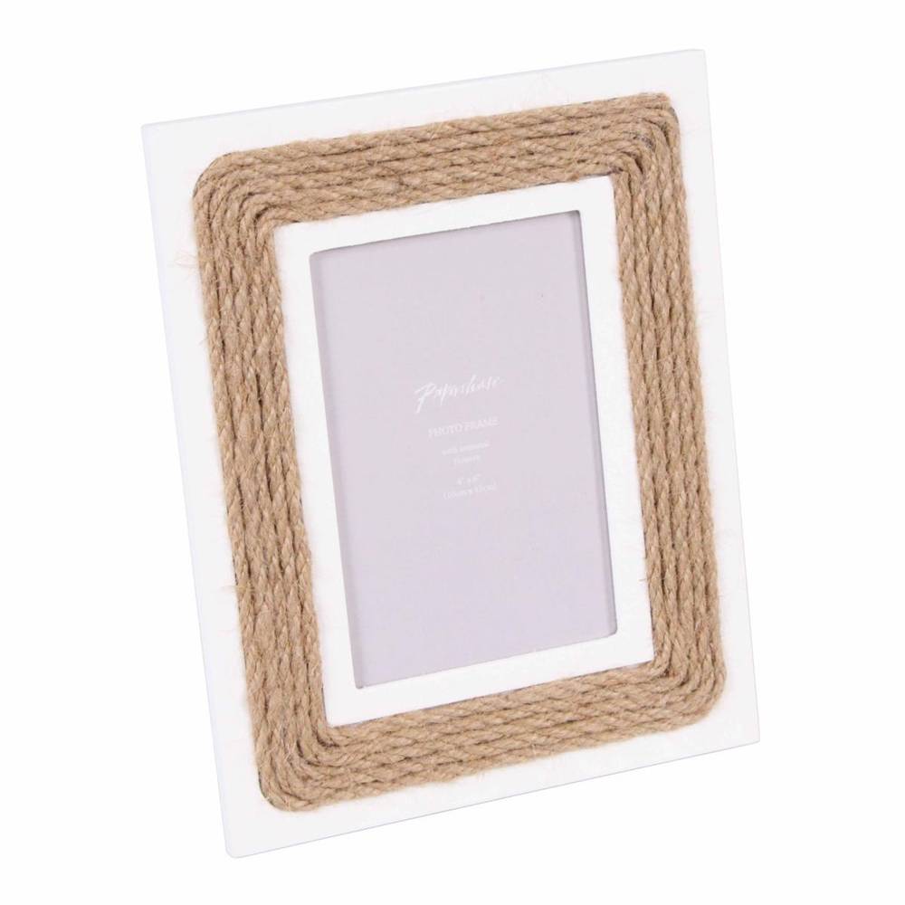 Portafoto legno bianco con cordoncino iuta 10x15
