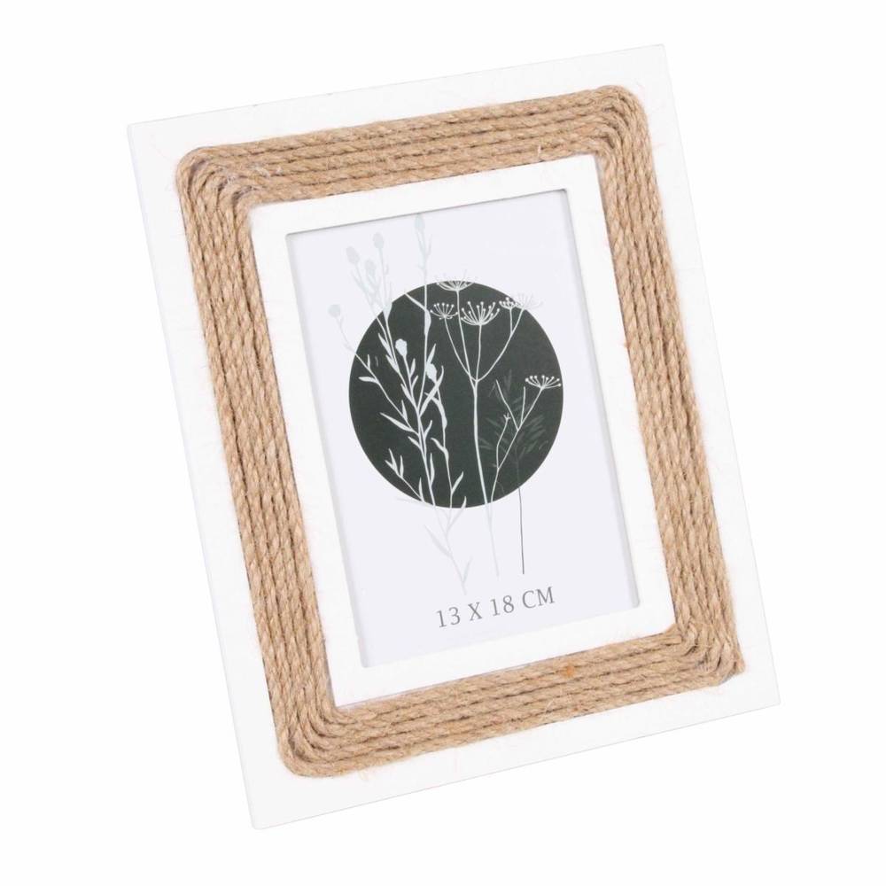 Portafoto legno bianco con cordoncino iuta 13x18