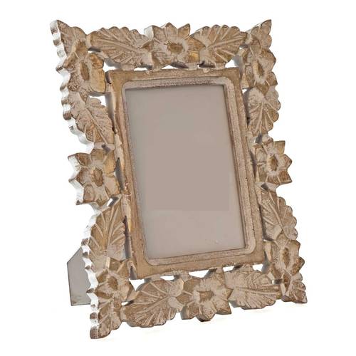 Portafoto legno bianco finitura oro intagliato foglie 13x18