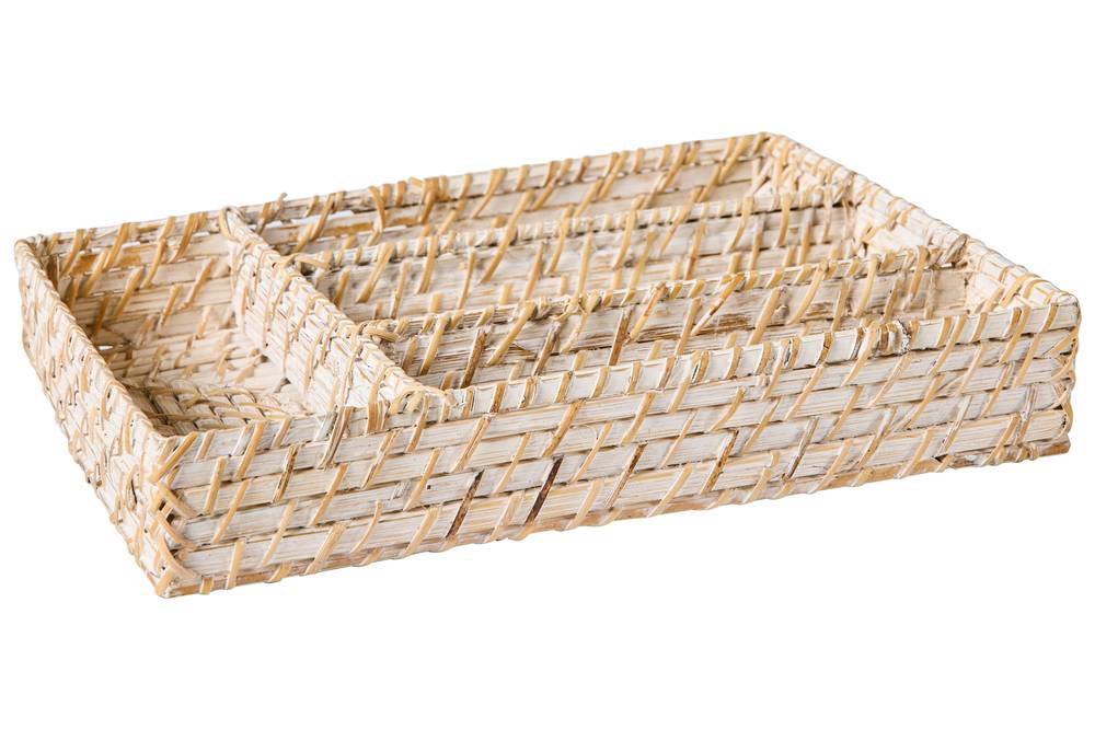 Portaposate rattan bianco da cassetto con 4 divisorie