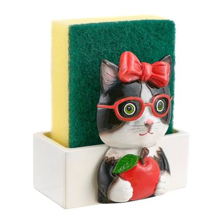 Portaspugna da cucina gattina con la mela rossa
