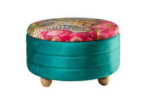 Pouf Malindi tigre tondo contenitore con piedini in legno 63x35h