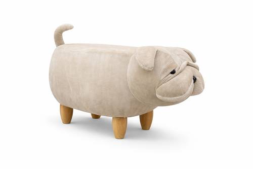 Pouf animale cane bulldog avorio piedini in legno