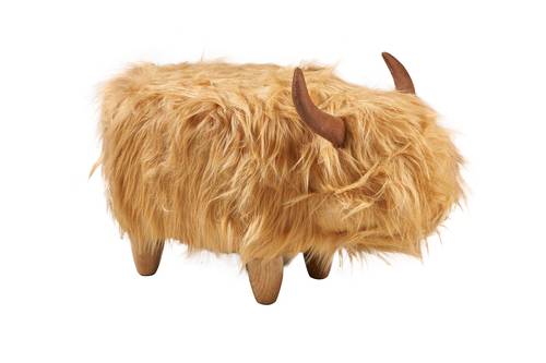 Pouf animale mucca bionda delle Highlands con piedi legno