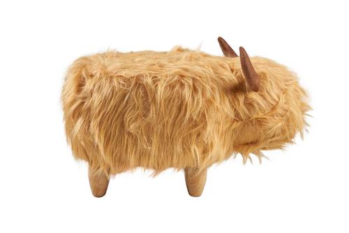Pouf animale mucca bionda delle Highlands con piedi legno