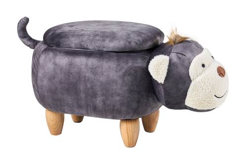 Pouf animale scimmia grigia tessuto contenitore piedini legno