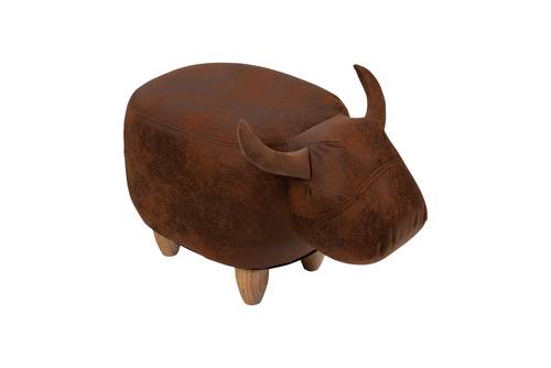 Pouf animale toro marrone ecopelle piedini legno