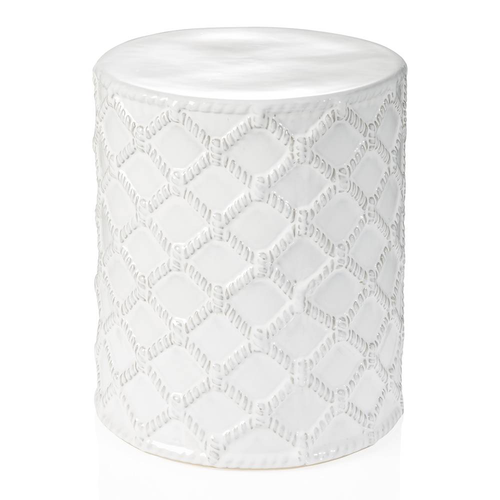 Pouf porcellana bianca decoro corda