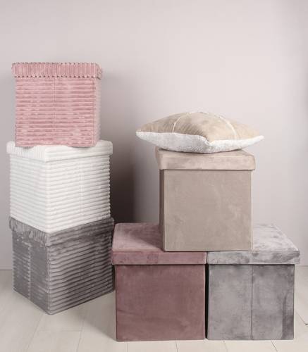 Pouf velluto grigio contenitore pieghevole 38x38