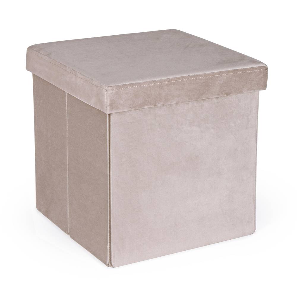 Pouf velluto tortora contenitore pieghevole 38x38