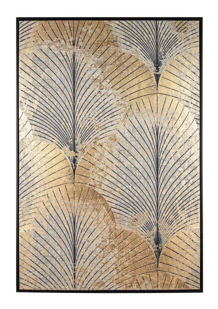 Quadro Bold stampa foglie oro a ventaglio con cornice legno 82x122h