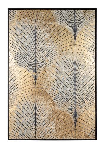 Quadro Bold stampa foglie oro a ventaglio con cornice legno 82x122h