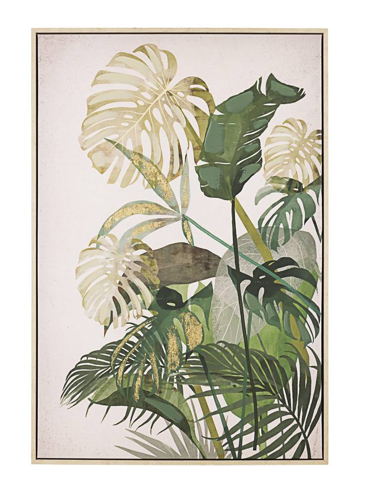 Quadro Bold stampa foglie verdi tropicali con cornice legno 62x92h