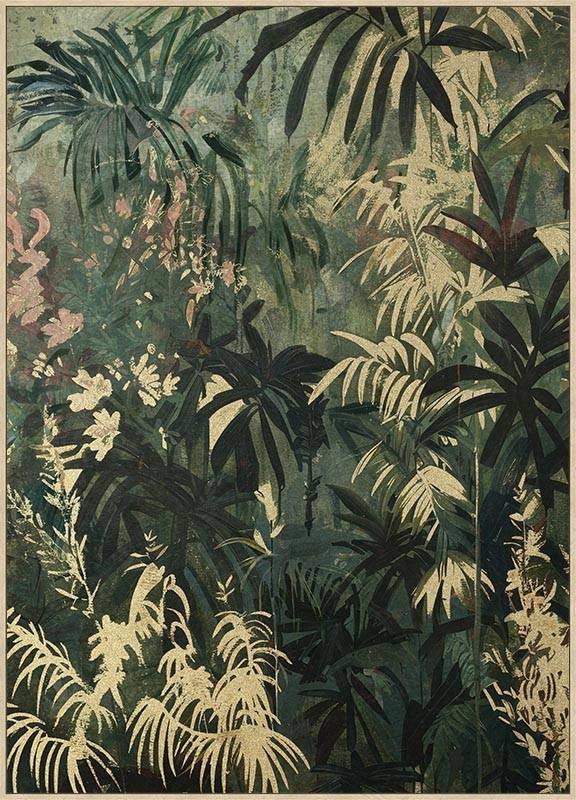 Quadro Bold stampa foresta verde finiture oro con cornice legno 102x142h