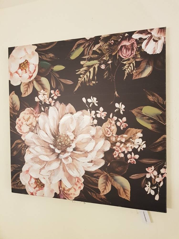 Quadro a olio fiori rosa su fondo nero 60x60