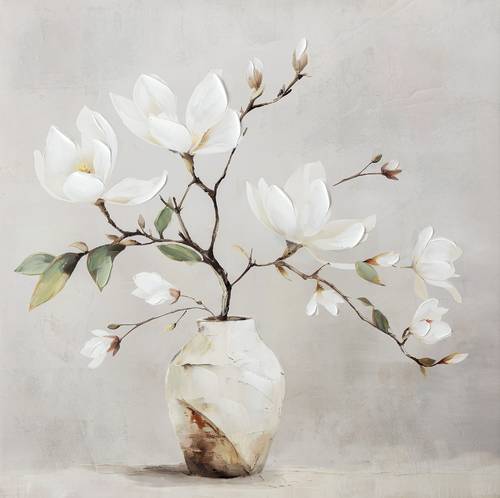 Quadro a olio fiori orchidee bianche in vaso 80x80