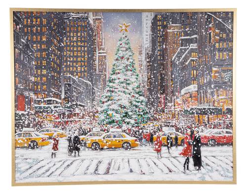 Quadro a olio paesaggio invernale albero di natale tra i grattacieli 180x140h