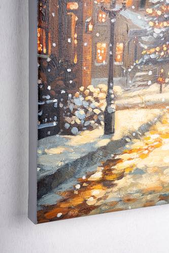 Quadro a olio paesaggio invernale con albero illuminato 50x70h