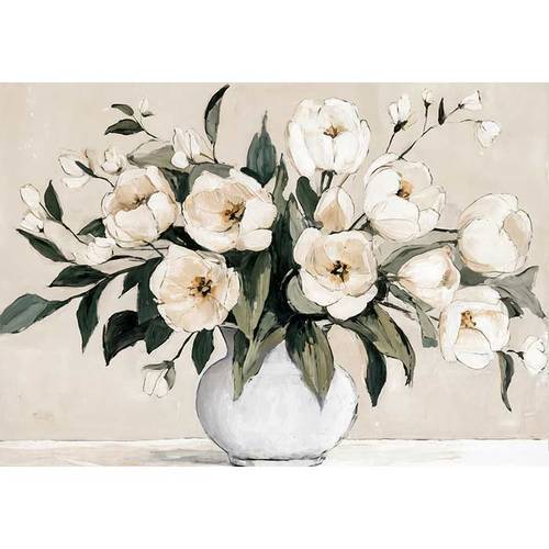 Quadro a olio vaso di fiori magnolie bianche 100x70h