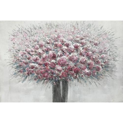 Quadro a olio vaso di fiori rosa su sfondo grigio 120x80