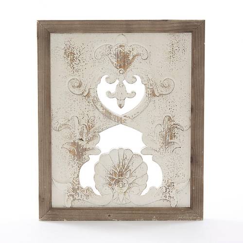 Quadro legno intagliato bianco naturale fiore 45x54