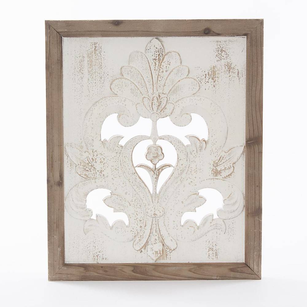 Quadro legno intagliato bianco naturale giglio 45x54
