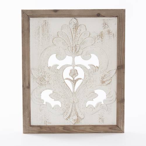 Quadro legno intagliato bianco naturale giglio 45x54