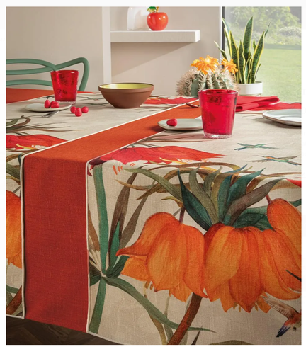 Runner antimacchia da tavolo Sanremo fiori arancio 50x155