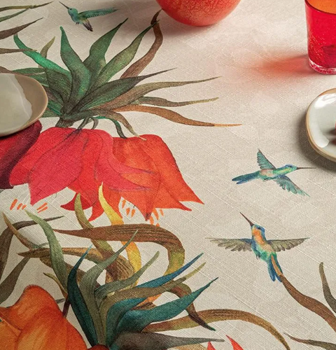 Runner antimacchia da tavolo Sanremo fiori arancio 50x155
