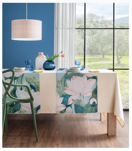 Runner antimacchia da tavolo Singapore fiore di loto 50x155